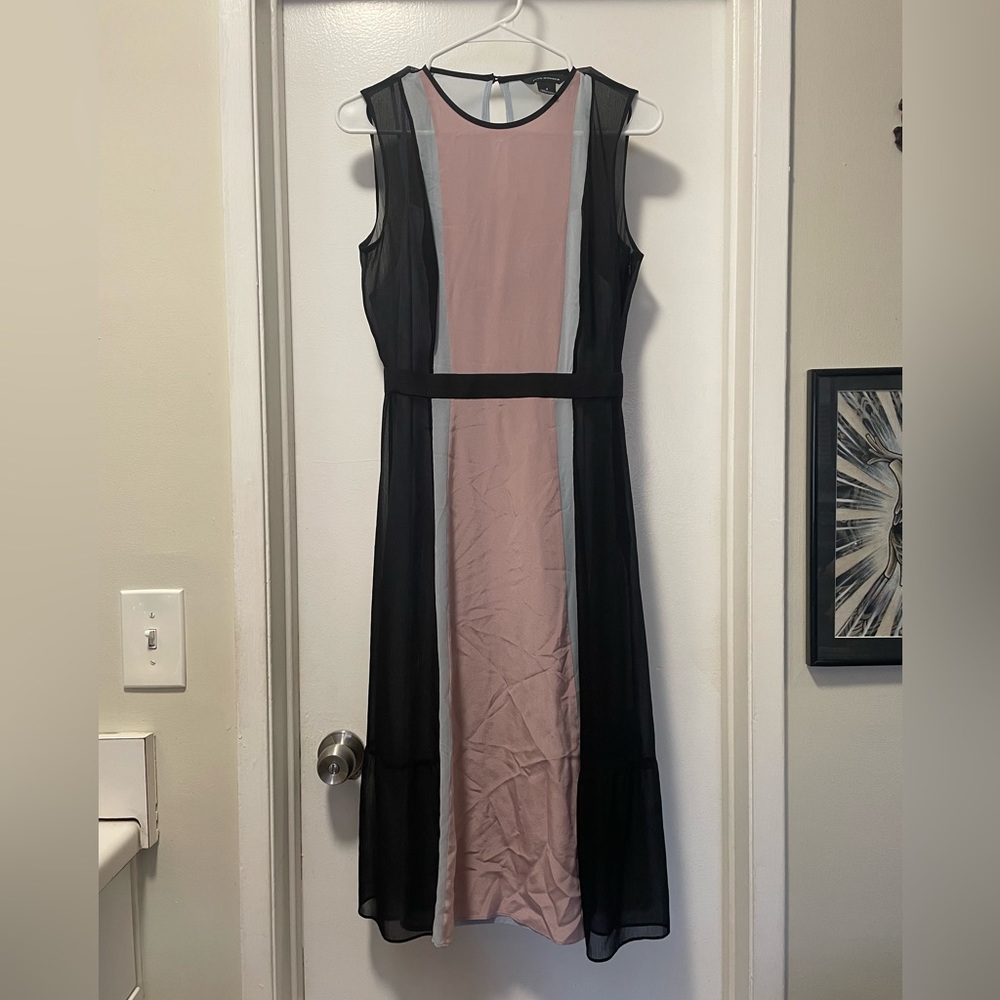 Club Monaco 100% Silk Light Mauve/Light Blue/Black Sheer Dress